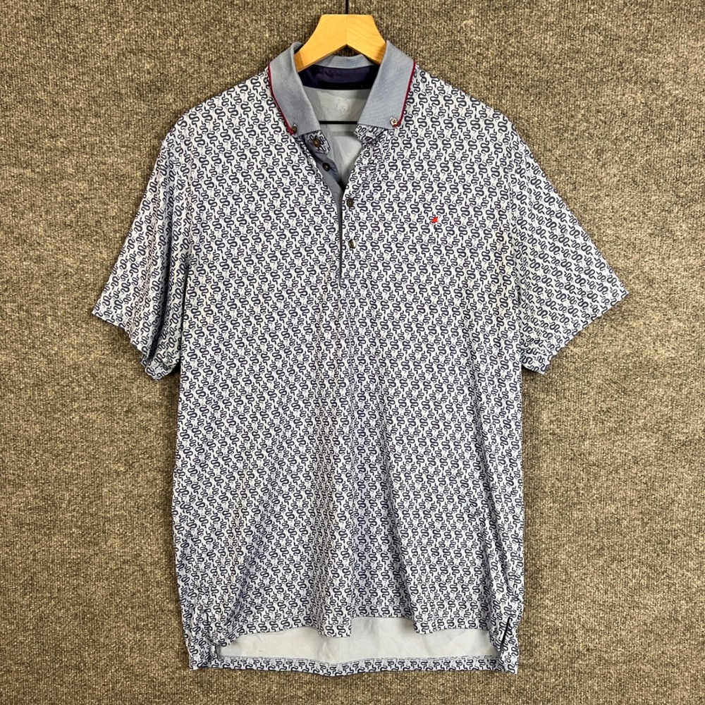 Greyson Golf Polo‎ Shirt Mens Large Snake Print Red Golf Flag Short Sleeve